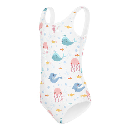 Marine Animals Little Girl Kids Swimsuits (2T - 7), Dolphin Jellyfish Whale Toddler One Piece Bathing Suit Swim Swimwear Starcove Fashion