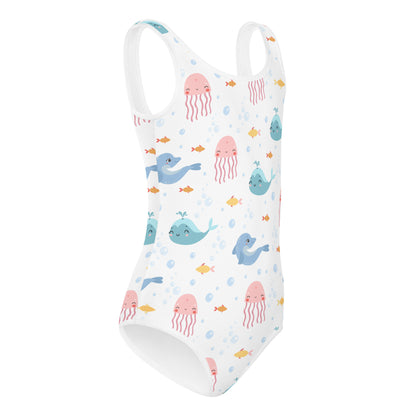 Marine Animals Little Girl Kids Swimsuits (2T - 7), Dolphin Jellyfish Whale Toddler One Piece Bathing Suit Swim Swimwear Starcove Fashion