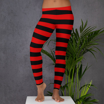 Red and Black Striped Leggings Women, Halloween Witch Goth Printed Yog –  Starcove Fashion
