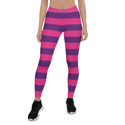 Pink Purple Striped Leggings Women Ladies, Halloween Cosplay Printed Yoga Pants Cute Workout Running Gym Fun Party Dress Up Tights Outfit