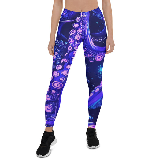 Octopus Tentacles Leggings Women Ladies, Purple Cosplay Halloween Costume Printed Yoga Pants Graphic Workout Running Gym Fun Designer Tights