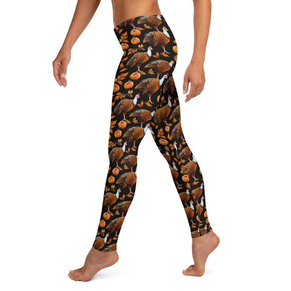 Thanksgiving Leggings Women Ladies, Turkeys Pumpkins Fall Autumn Leaves  Printed Yoga Pants Cute Graphic Workout Designer Tights