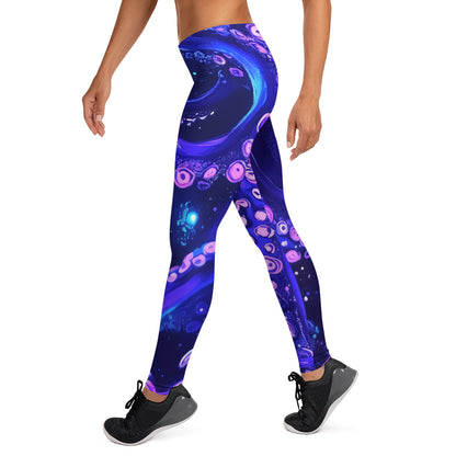 Octopus Tentacles Leggings Women Ladies, Purple Cosplay Halloween Costume Printed Yoga Pants Graphic Workout Running Gym Fun Designer Tights