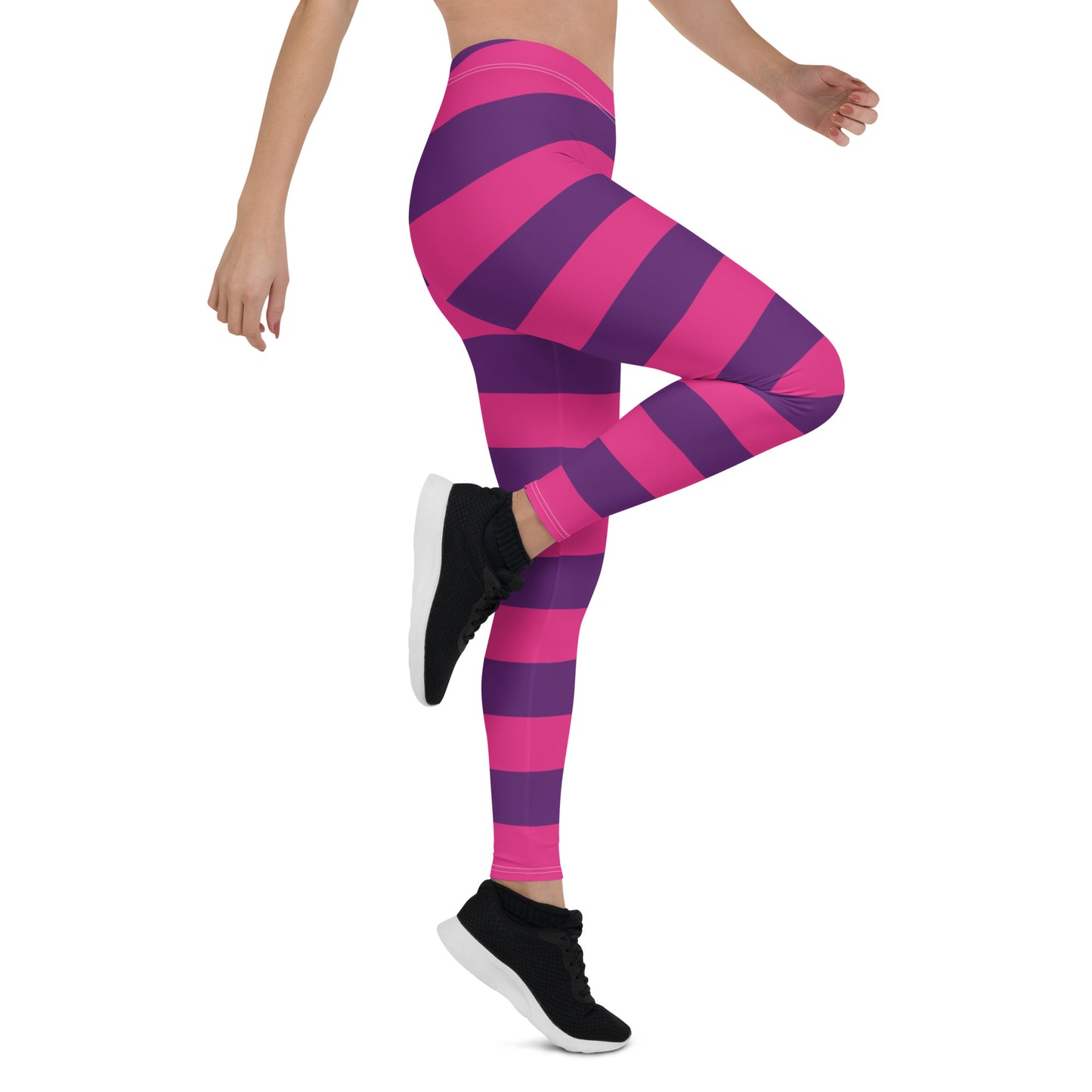 Pink Purple Striped Leggings Women Ladies, Halloween Cosplay Printed Yoga Pants Cute Workout Running Gym Fun Party Dress Up Tights Outfit