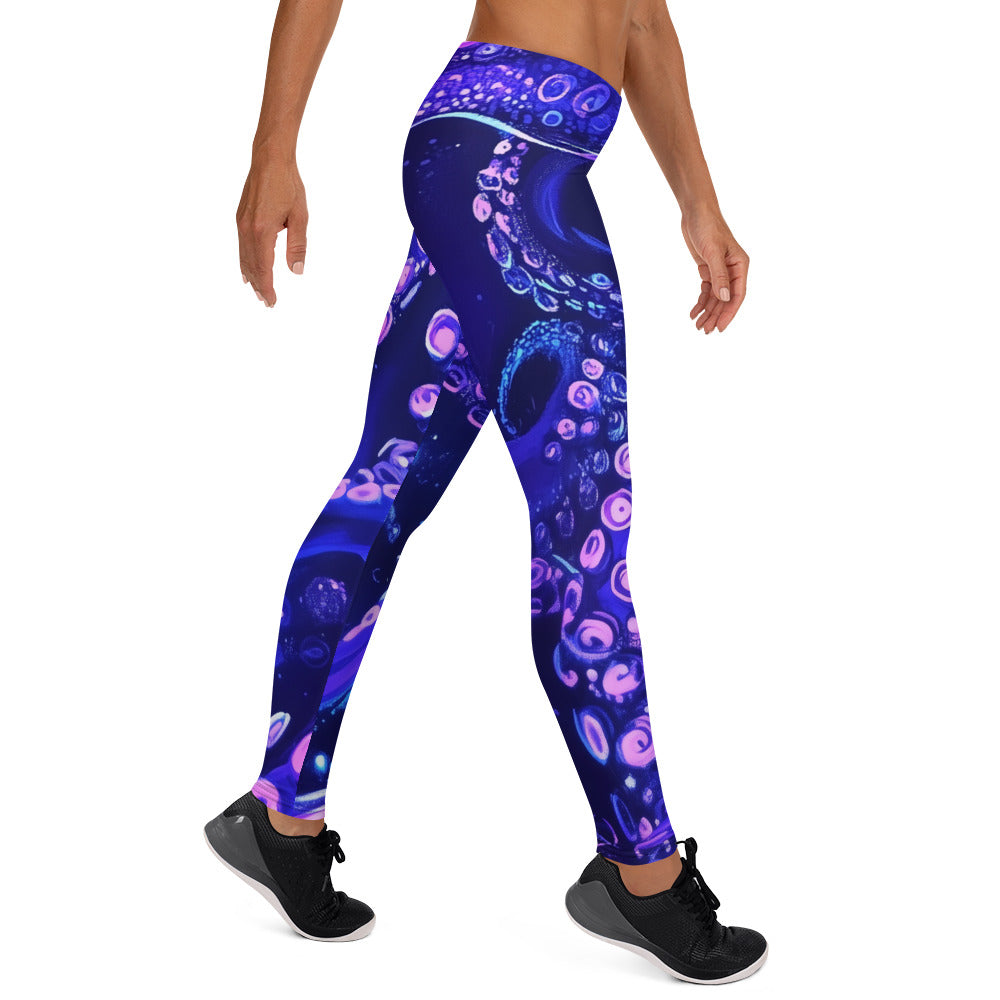 Octopus Tentacles Leggings Women Ladies, Purple Cosplay Halloween Costume Printed Yoga Pants Graphic Workout Running Gym Fun Designer Tights