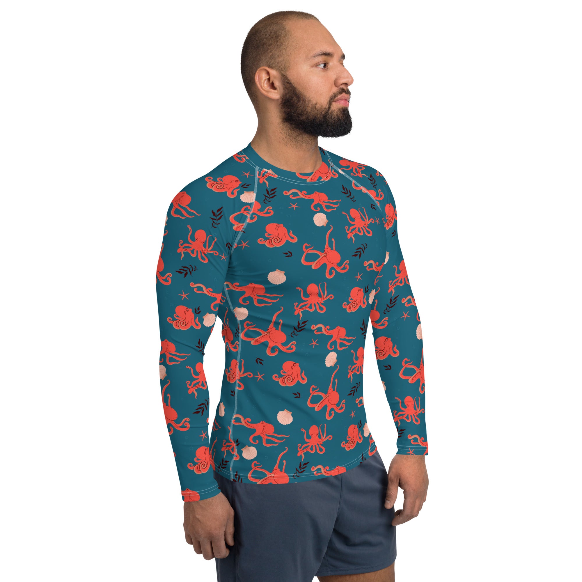 Octopus Men Rash Guard Ocean Sea Print Surf Long Sleeve Swim Shirt Sw Starcove Fashion