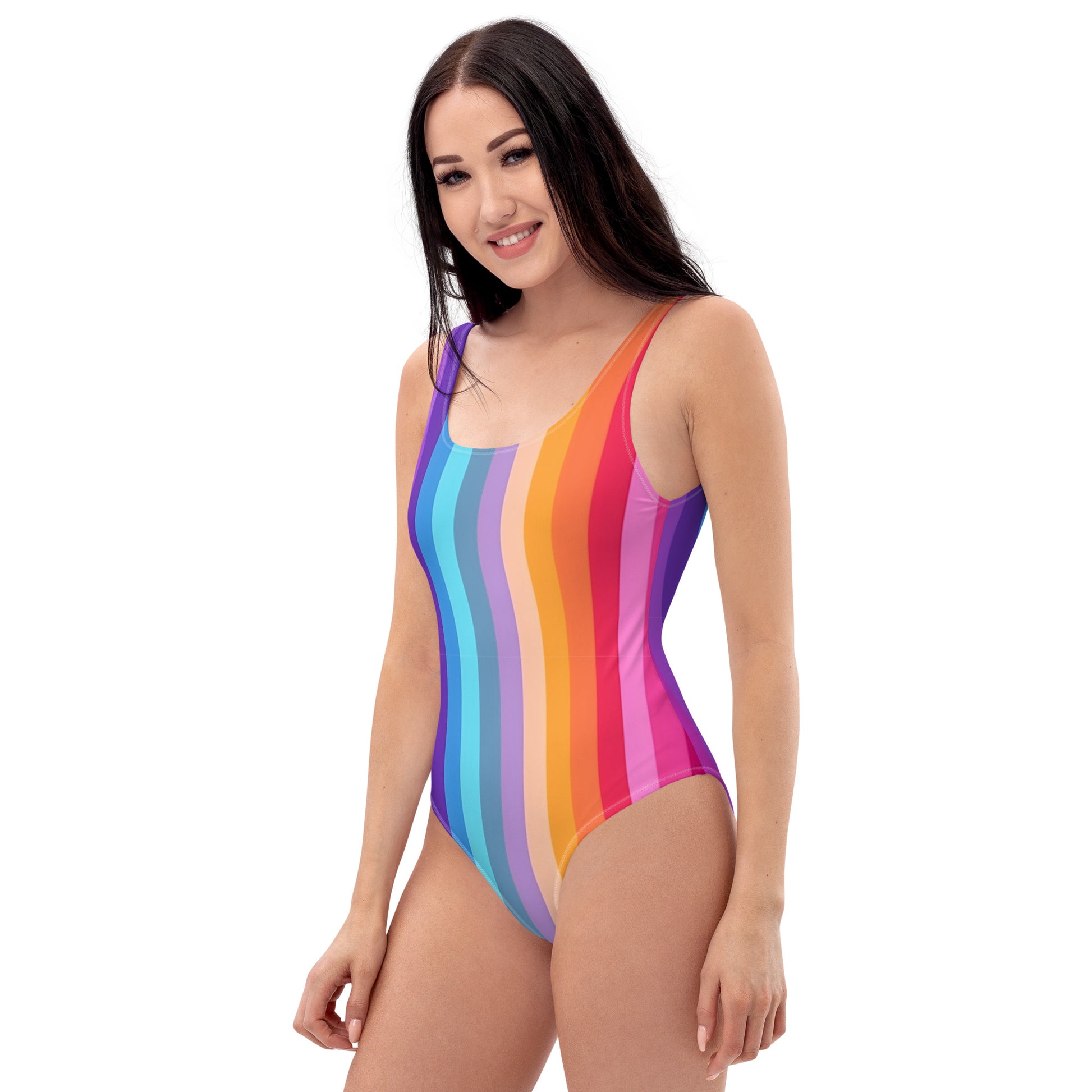 Rainbow Pride One Piece Swimsuit for Women, Striped LGBTQ Cute Designer  Swim Swimming Bathing Suits Body Swimwear