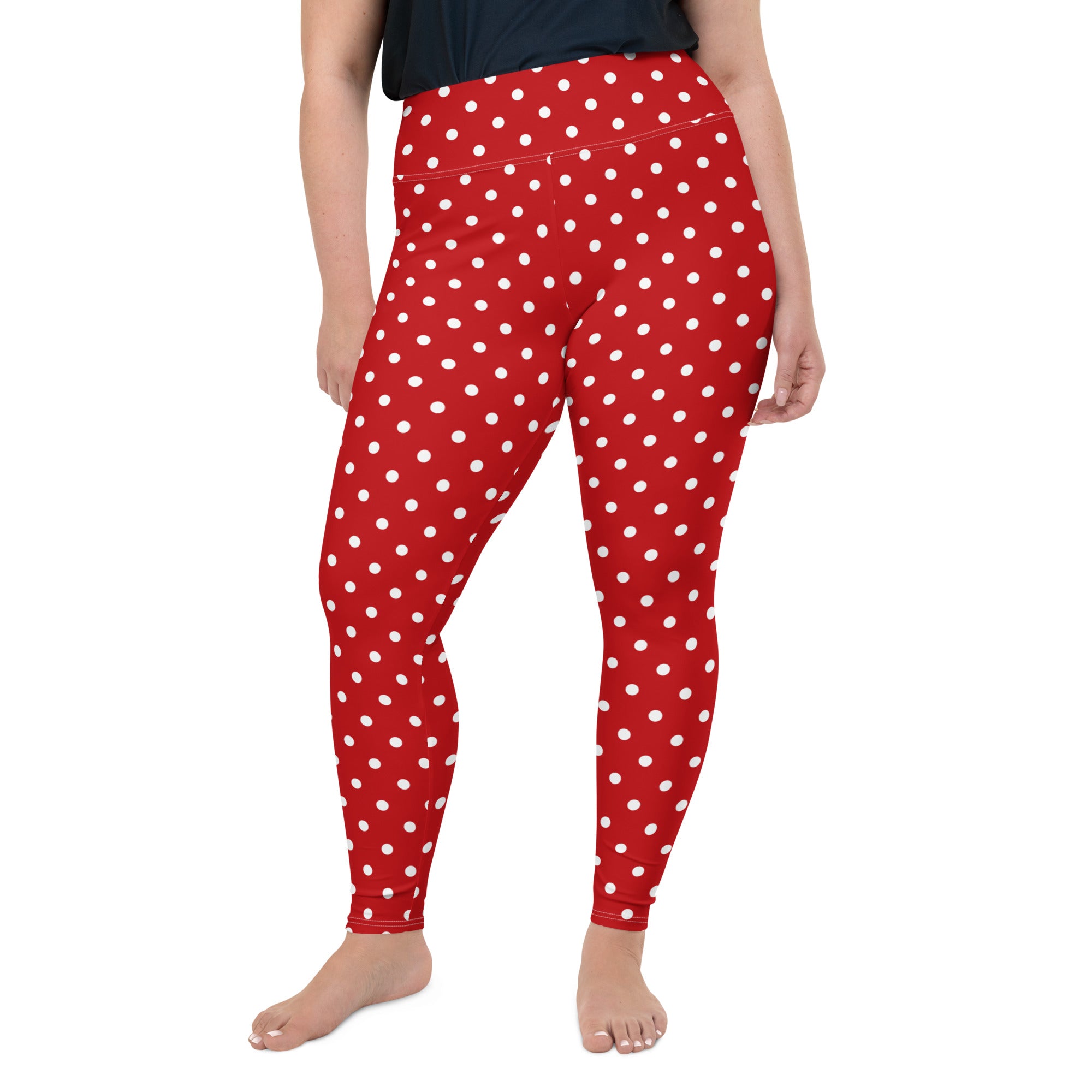 Red And White Polka Dot Plus Size Women Leggings Printed Designer Christmas Holiday Workout Gym Sports Fun Yoga Pants Tights 2XL 6XL 2XL