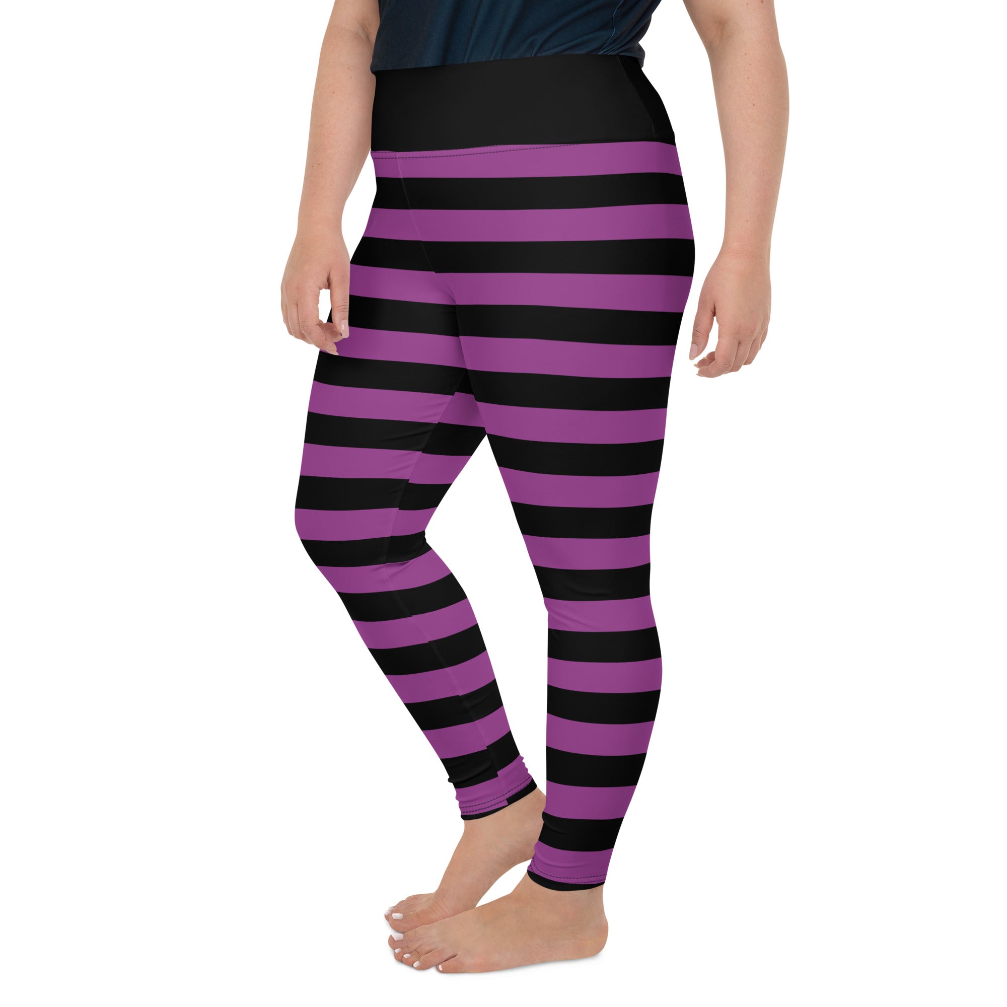 Plus size purple shop and black striped leggings