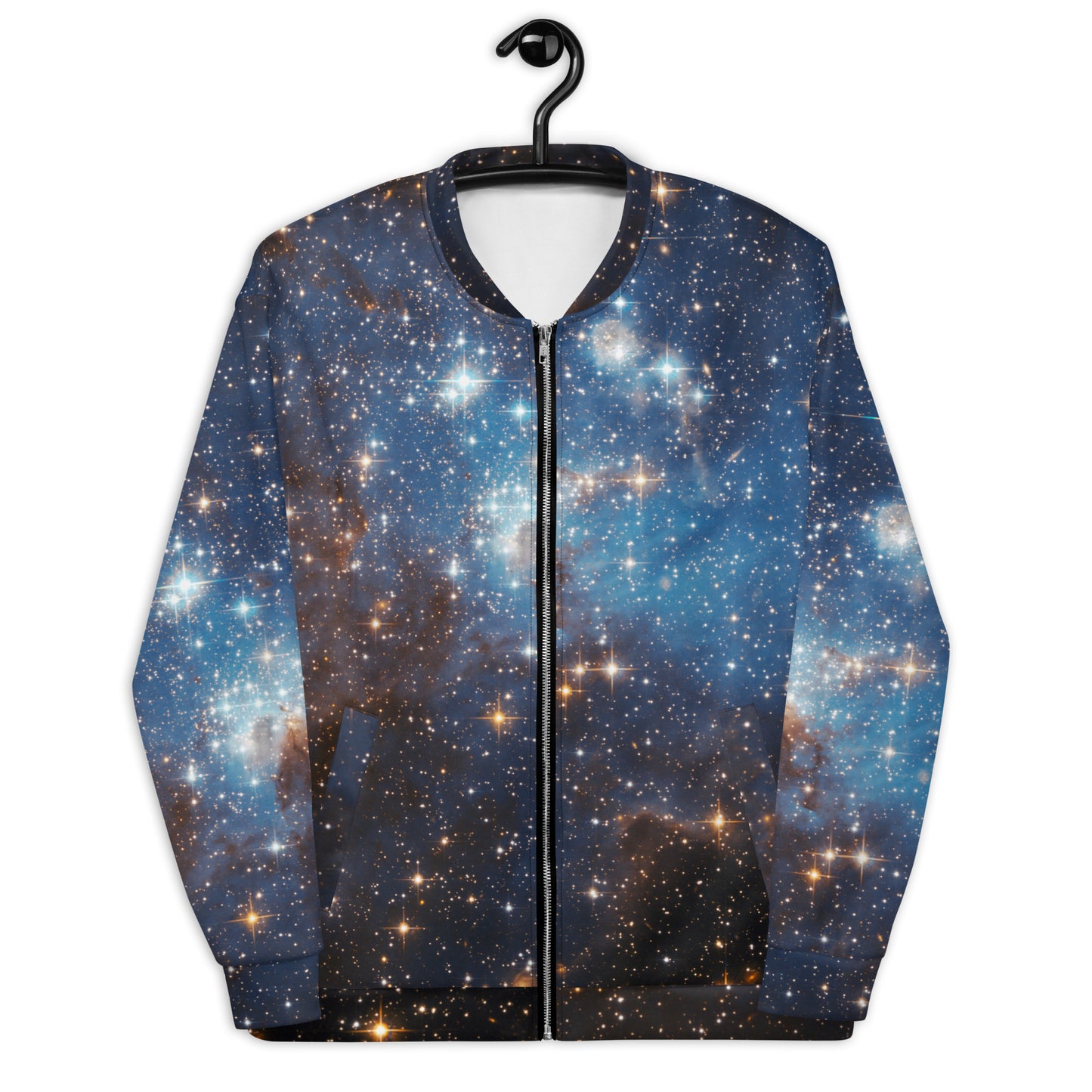 Grizzshopping Starfield Galaxy Space Blue Cloud Print Men's Bomber Jacket