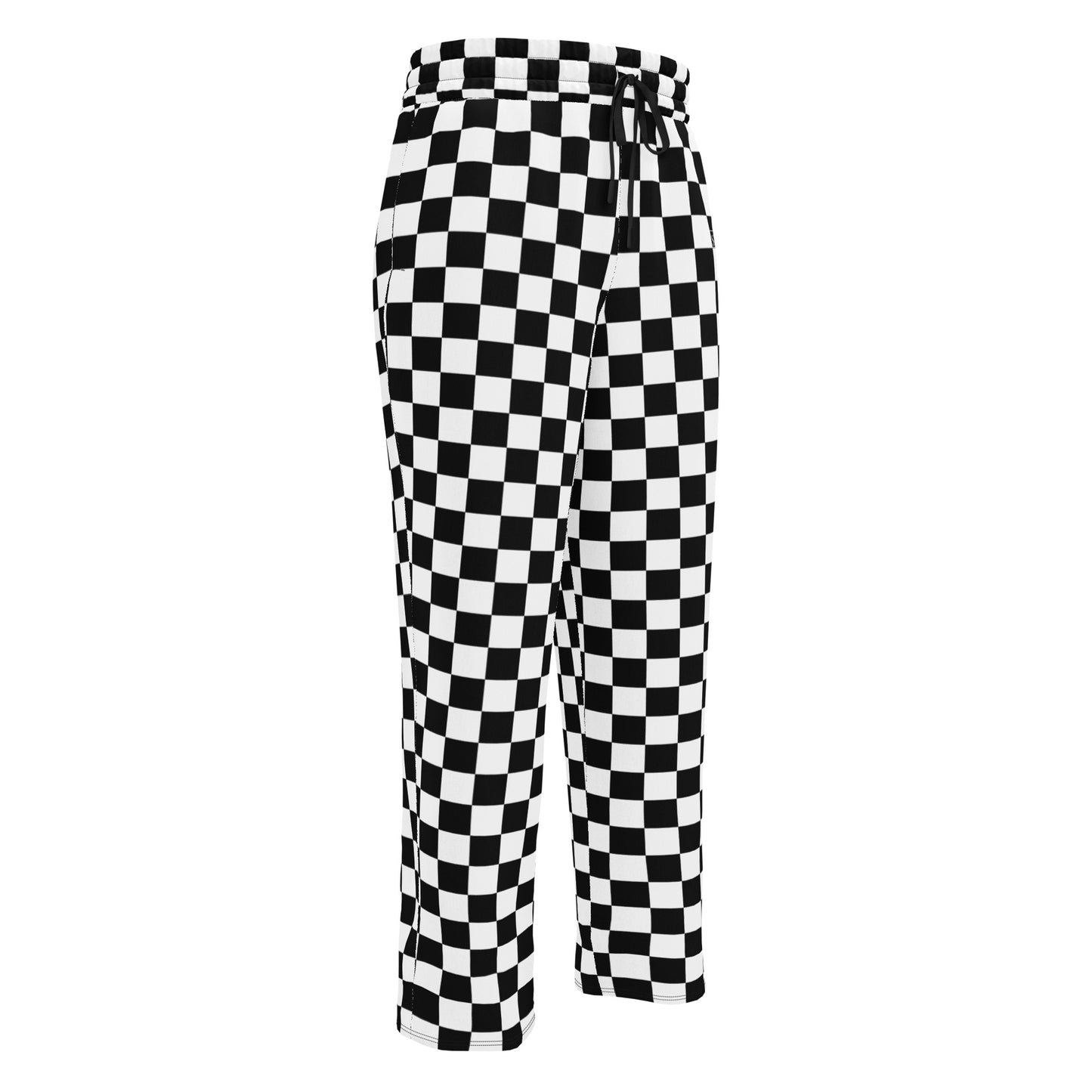 Checkered Wide Leg Joggers Pants, Black White Check Sweatpants Pockets Men Women Straight Leg Sweats Ladies Jogging Athletic Loungewear