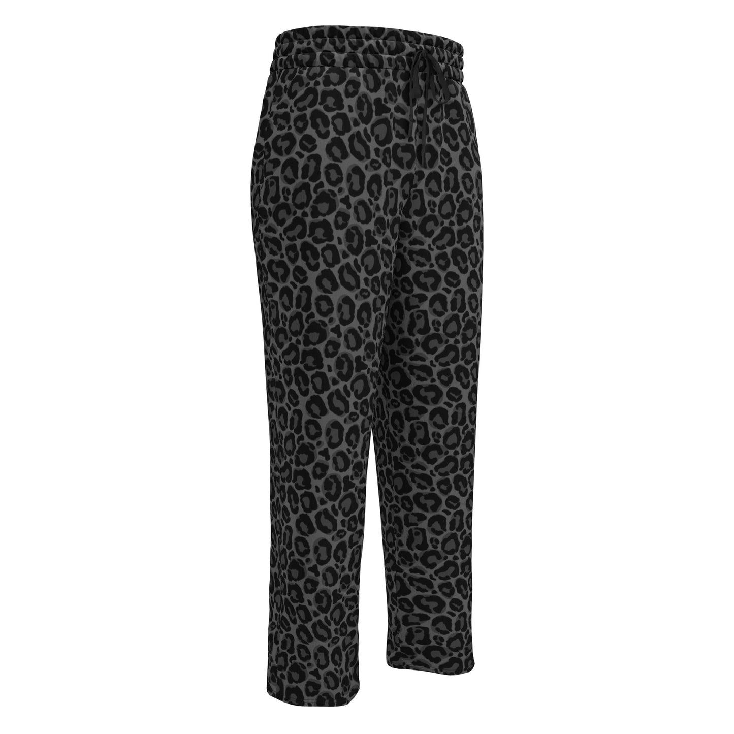 Black Leopard Wide Leg Joggers Pants, Grey Animal Print Leopard Sweatpants Pockets Men Women Straight Leg Sweats Ladies Jogging Athletic