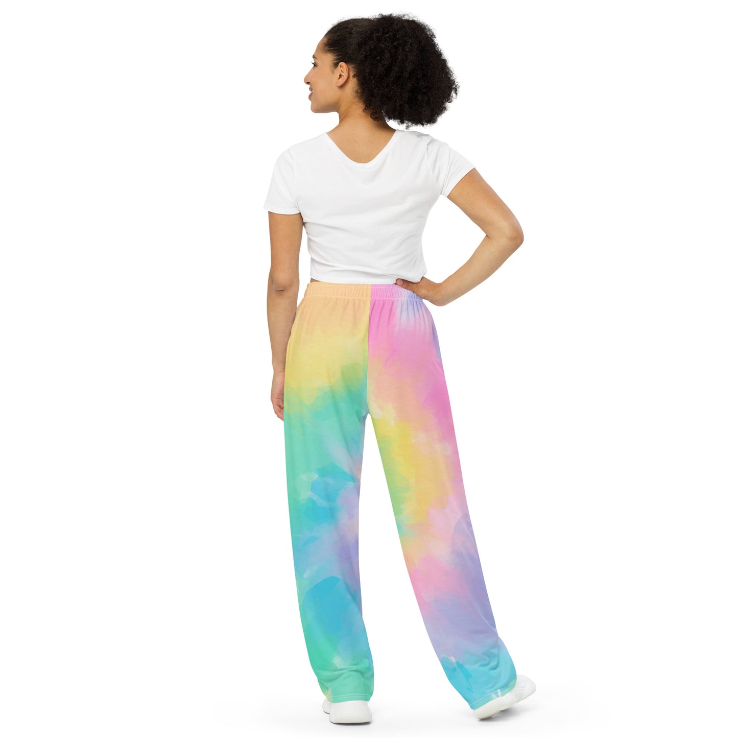 Pastel Tie Dye Wide Leg Pants Pockets, Hippie Women Men Yoga Trousers Ladies Boho Comfy Drawstring Lounge Flowy Festival Work Plus Size