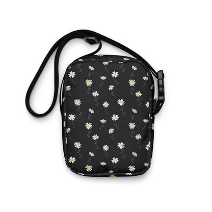 Daisy Floral Crossbody Bag Purse, Black White Flowers Women Men Phone Small Handbag Shoulder Ladies Zip Strap Designer Summer Cross Body