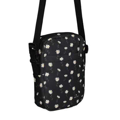 Daisy Floral Crossbody Bag Purse, Black White Flowers Women Men Phone Small Handbag Shoulder Ladies Zip Strap Designer Summer Cross Body