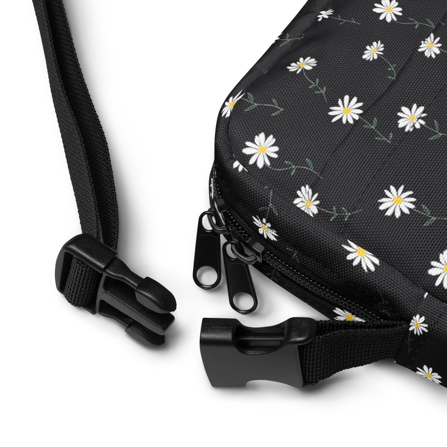 Daisy Floral Crossbody Bag Purse, Black White Flowers Women Men Phone Small Handbag Shoulder Ladies Zip Strap Designer Summer Cross Body