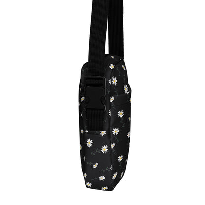 Daisy Floral Crossbody Bag Purse, Black White Flowers Women Men Phone Small Handbag Shoulder Ladies Zip Strap Designer Summer Cross Body