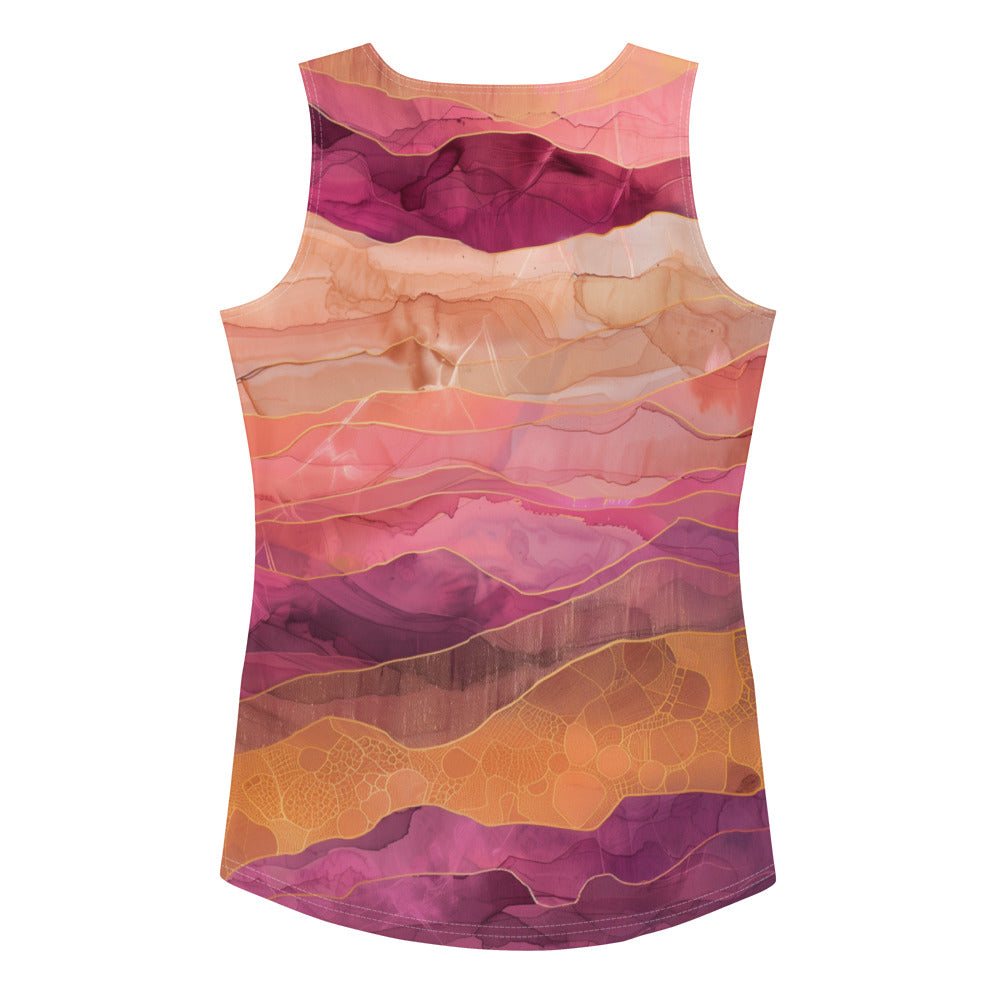 Rose Pink Purple Gold Boho Women Tank Top, Abstract Tie Dye Festival Yoga Workout Sexy Summer Muscle Sleeveless Shirt