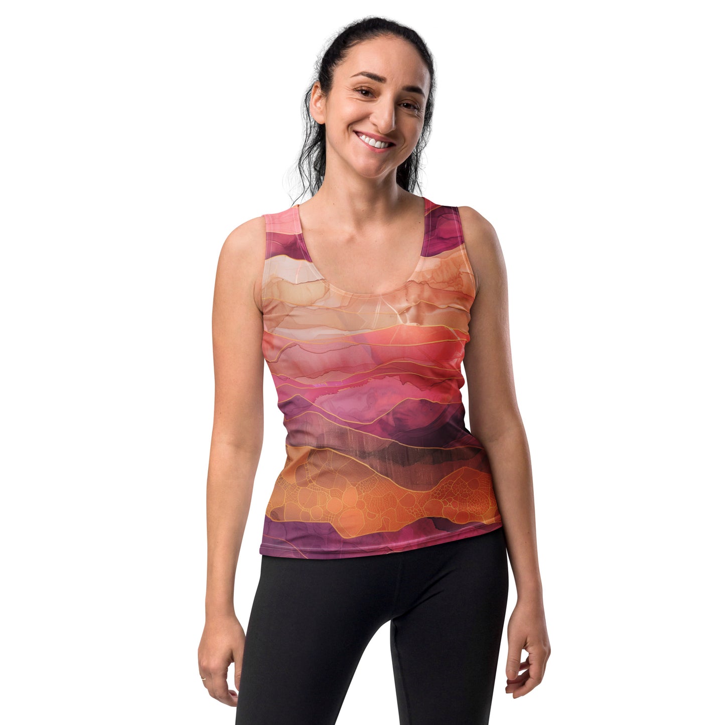 Rose Pink Purple Gold Boho Women Tank Top, Abstract Tie Dye Festival Yoga Workout Sexy Summer Muscle Sleeveless Shirt