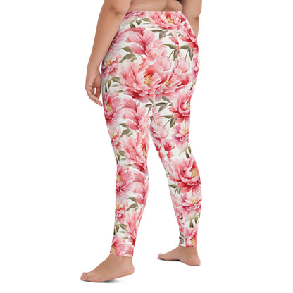 Pink Flowers Yoga Leggings Women, Peony Floral High Waisted Pants Cute  Printed Graphic Workout Running Gym Designer