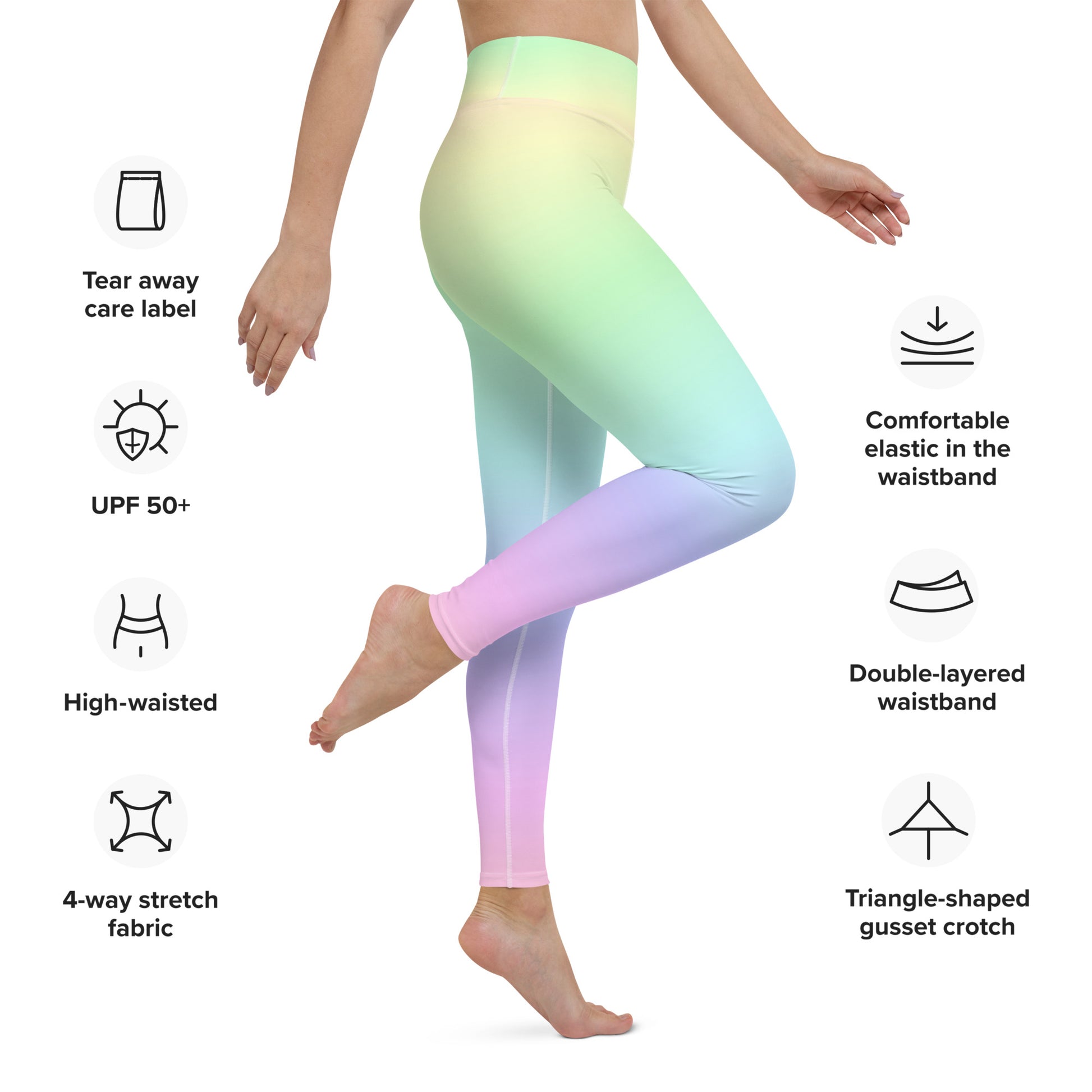 Pastel Rainbow Ombre Yoga Leggings Women, Tie Dye Gradient Kawaii