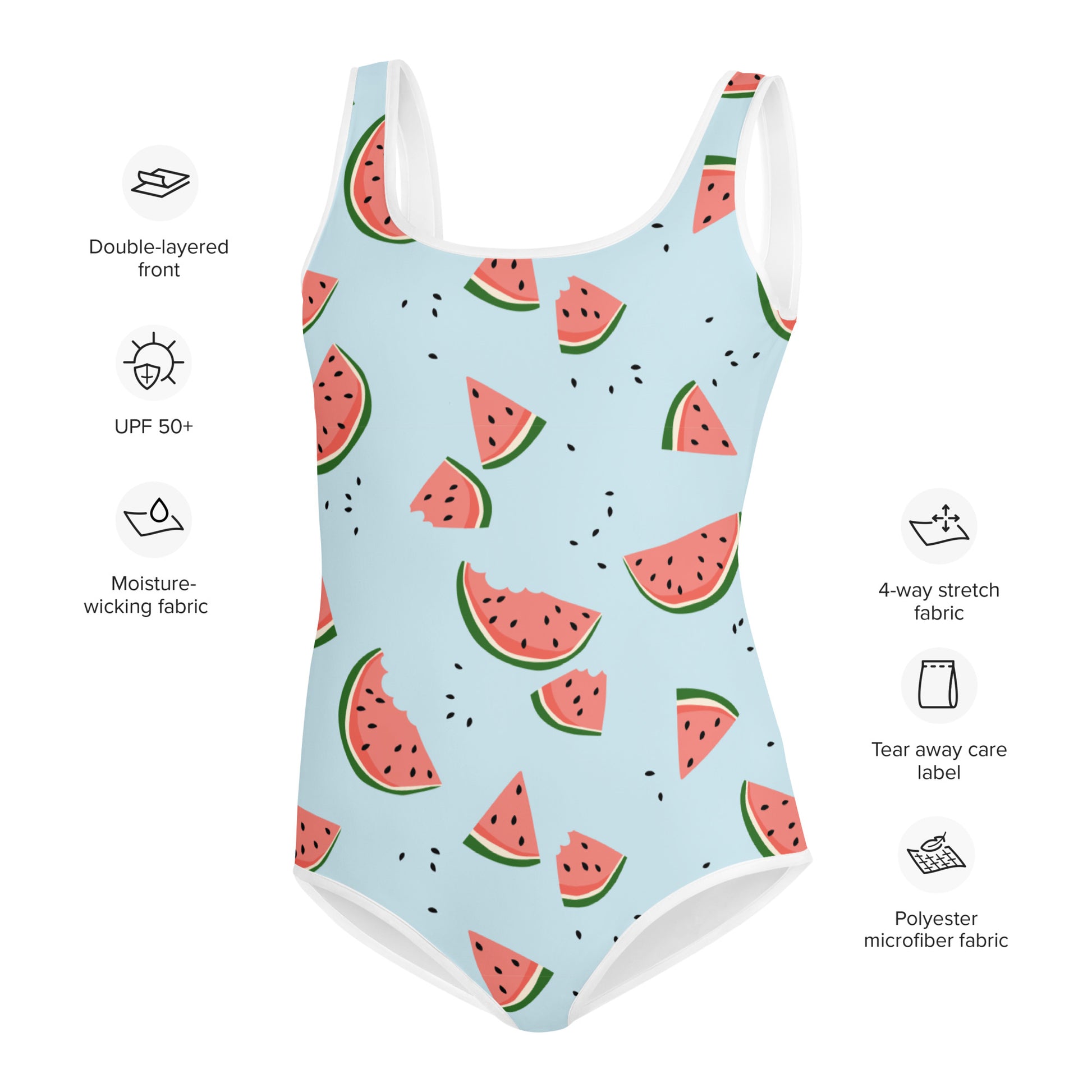 Watermelon Girls Swimsuits (8 - 20), Blue Summer Fruit Cute Kids Jr Junior  Tween Teen One Piece Bathing Suit Young Swimwear
