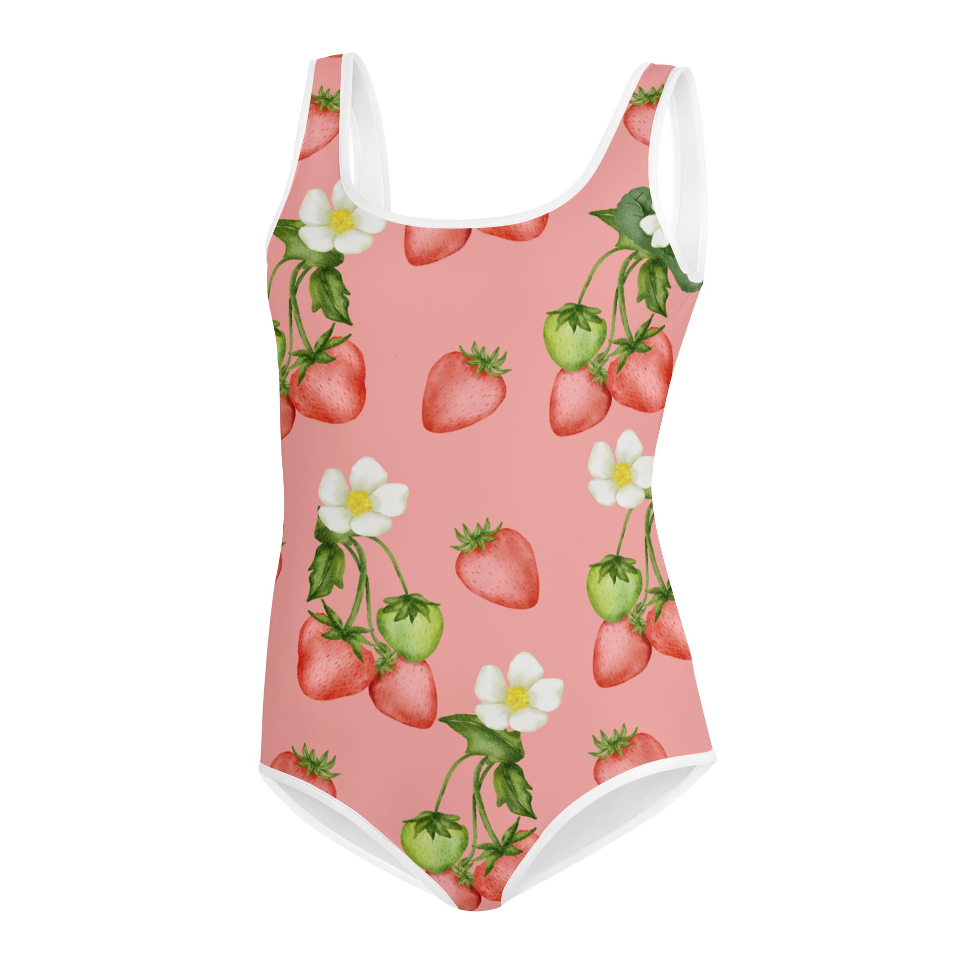 Strawberry Pink Girls Swimsuits (8 - 20), Flowers Summer Fruit