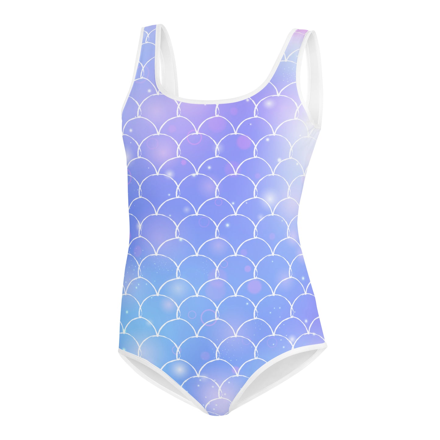 MERMAID Youth Girls Swimsuit, Purple Sparkle Printed Kids Young Swimwear Tween Pre-Teen Tail Scales Adolescent Cute One piece Bathing Suit Starcove Fashion