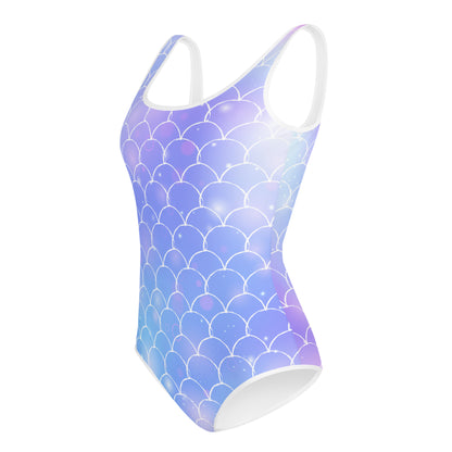 MERMAID Youth Girls Swimsuit, Purple Sparkle Printed Kids Young Swimwear Tween Pre-Teen Tail Scales Adolescent Cute One piece Bathing Suit Starcove Fashion