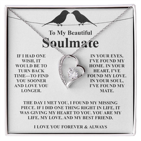 To My Soulmate Necklace, Heart Crystal Pendant Birds Jewelry Gift Girlfriend Her Wife Message Card Love Romantic Anniversary Valentine Birthday