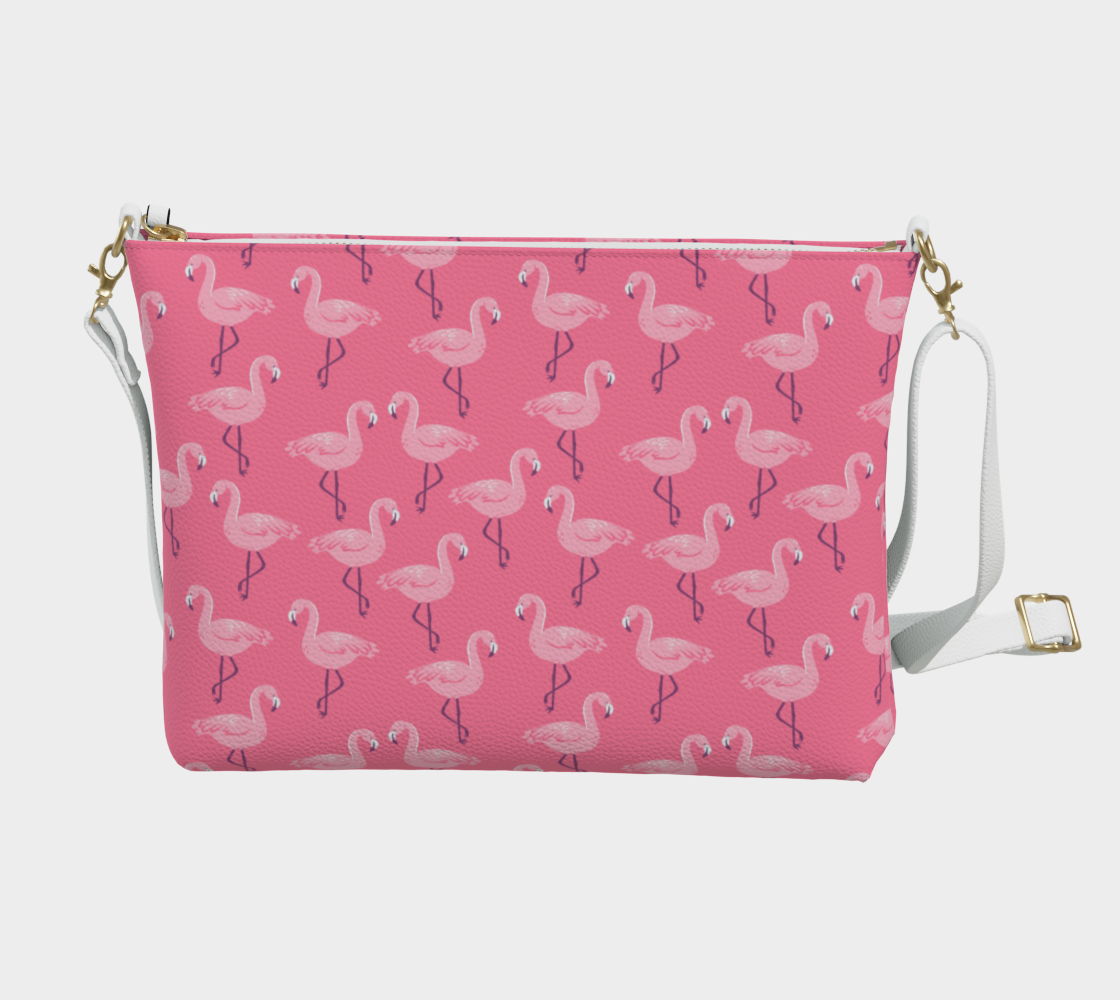 Pink Flamingo Vegan Leather Crossbody Purse Women, Bird White Small Handbag Shoulder Bag Ladies Zip Strap Designer Cross Body