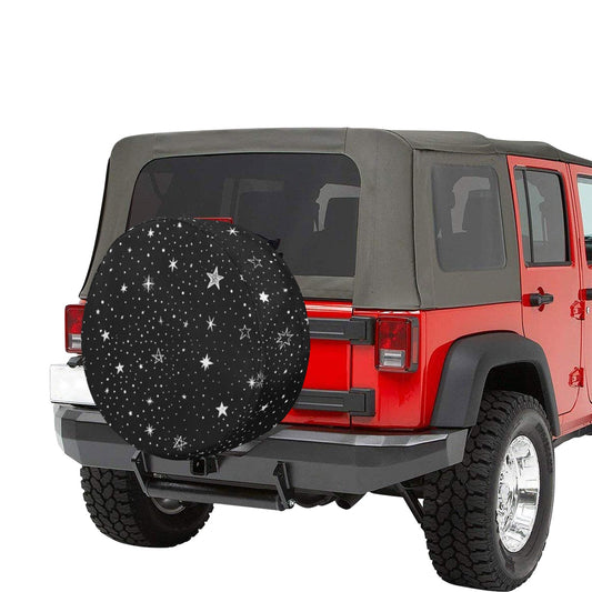 Stars Spare Tire Cover, Black White Space Print Backup Camera Hole Unique Back Extra Wheel Cars RV Men Women Rear Trailer Campers Motorhome