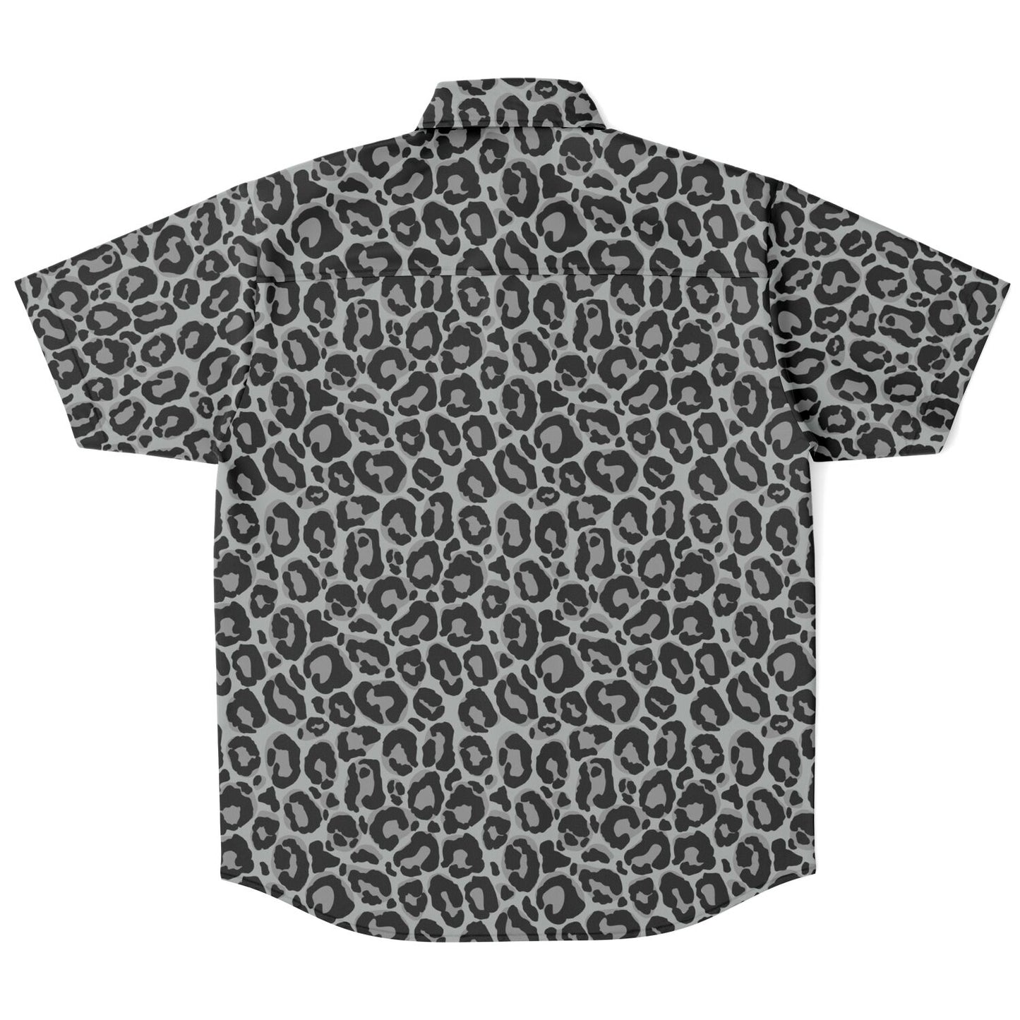 Grey Leopard Men Button Up Shirt, Animal Cheetah Print Short Sleeve Print Casual Buttoned Down Summer Male Guys Collared Designer Dress