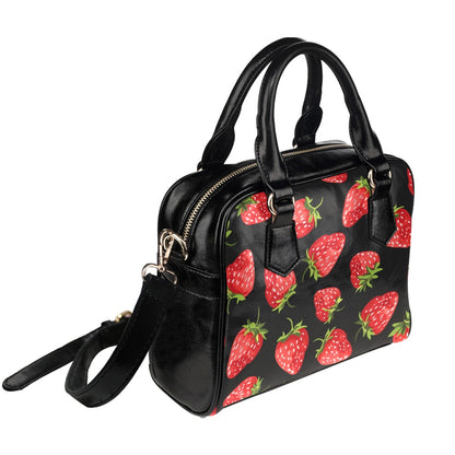 Strawberry Purse, Summer Red Fruit Floral Pattern Cute Small Shoulder Zip Bag Vegan Leather Women Designer Handbag Crossbody Ladies