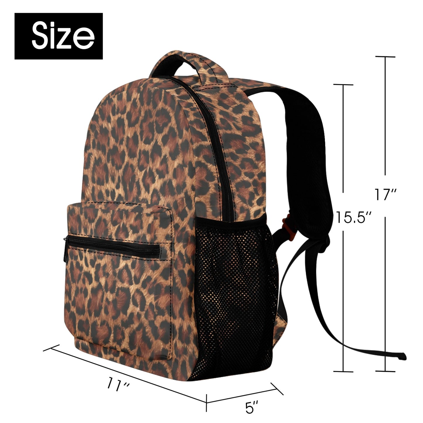 Leopard Backpack, Animal Print Cheetah Brown Men Women Kids Gift School College Cool Waterproof Side Pockets Laptop Designer Aesthetic Bag