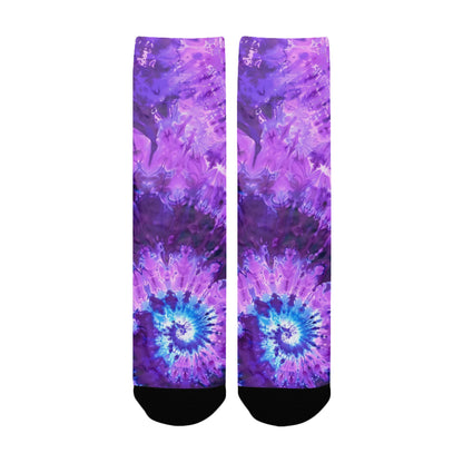 Purple Tie Dye Women Socks, Pink Crew Sublimation Ladies Designer Fun Novelty Cool Funky Crazy Casual Cute Unique Dress Cozy Socks