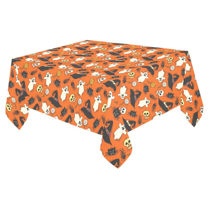 Halloween Tablecloth Cover, Orange Ghosts Scary Fall Autumn Linen Rectangle Home Decor Decoration Cloth Table Dining Room Party