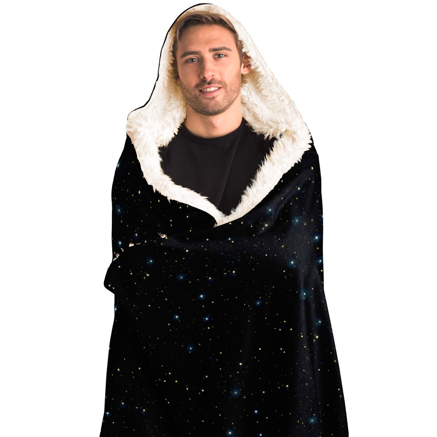 Constellation Stars Hooded Blanket, Galaxy Universe Starry Sherpa Fleece Soft Fluffy Cozy Warm Adult Men Women Kids Large Wearable Hood