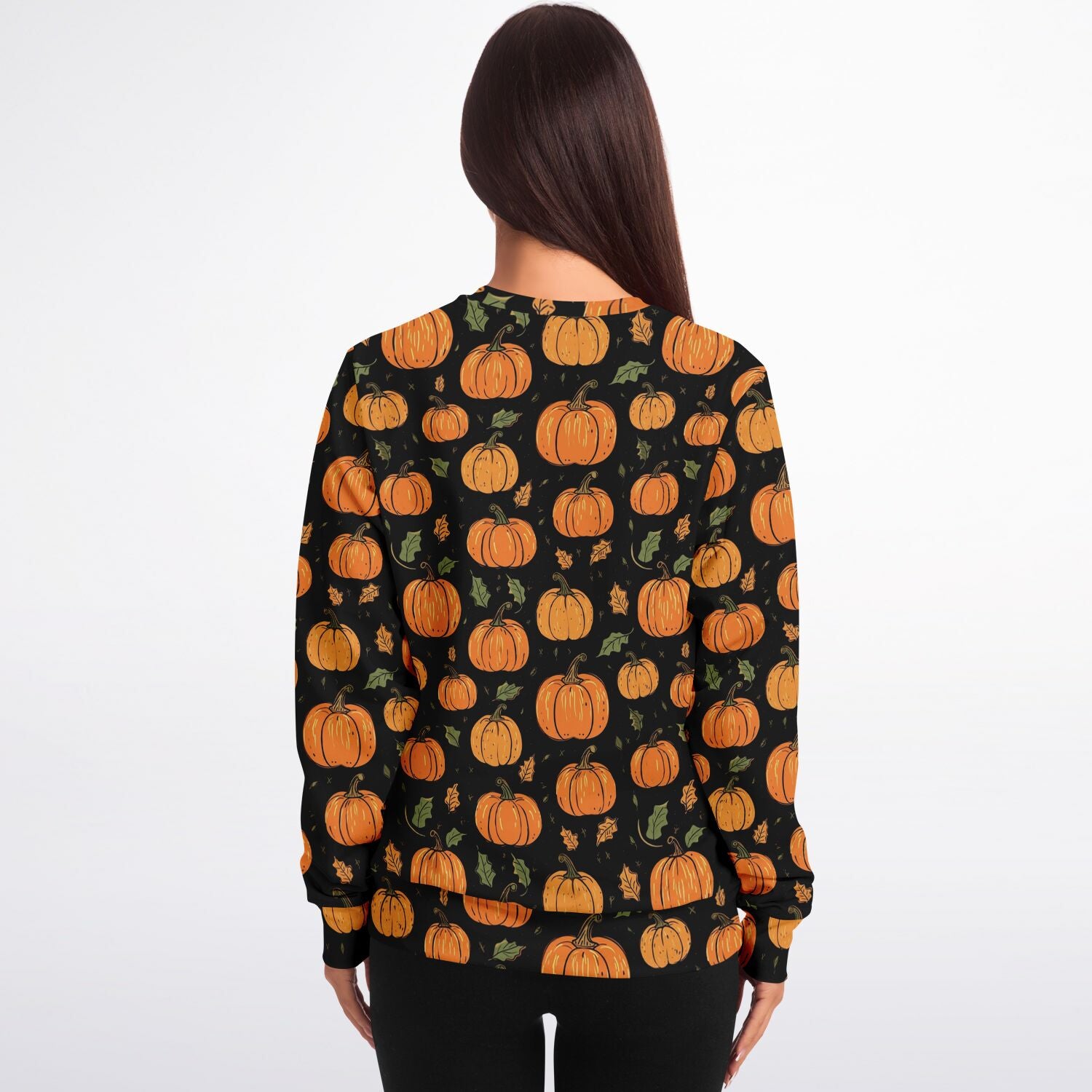 Pumpkins Sweatshirt, Fall Autumn Leaves Halloween Graphic Crewneck Cotton Sweater Jumper Pullover Men Women Adult Aesthetic Designer Top Starcove Fashion