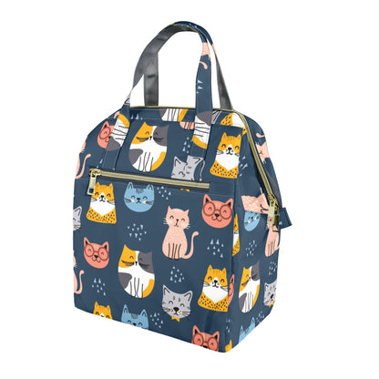 Cats Insulated Lunch Box Bag Tote, Kittens Animals Ladies Cute Food Container Adult Kids Female Women Teens Men School Work Handbag Office