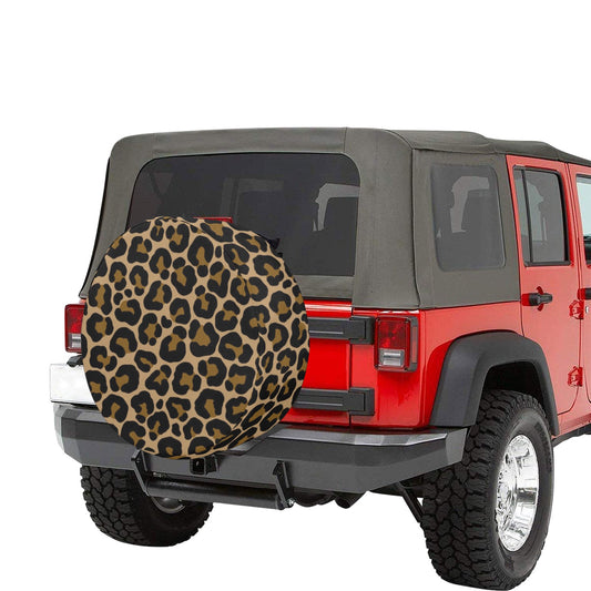 Leopard Spare Tire Cover, Animal Cheetah Brown Print Backup Camera Hole Unique Back Extra Wheel Cars RV Men Women Girls Trailer Campers