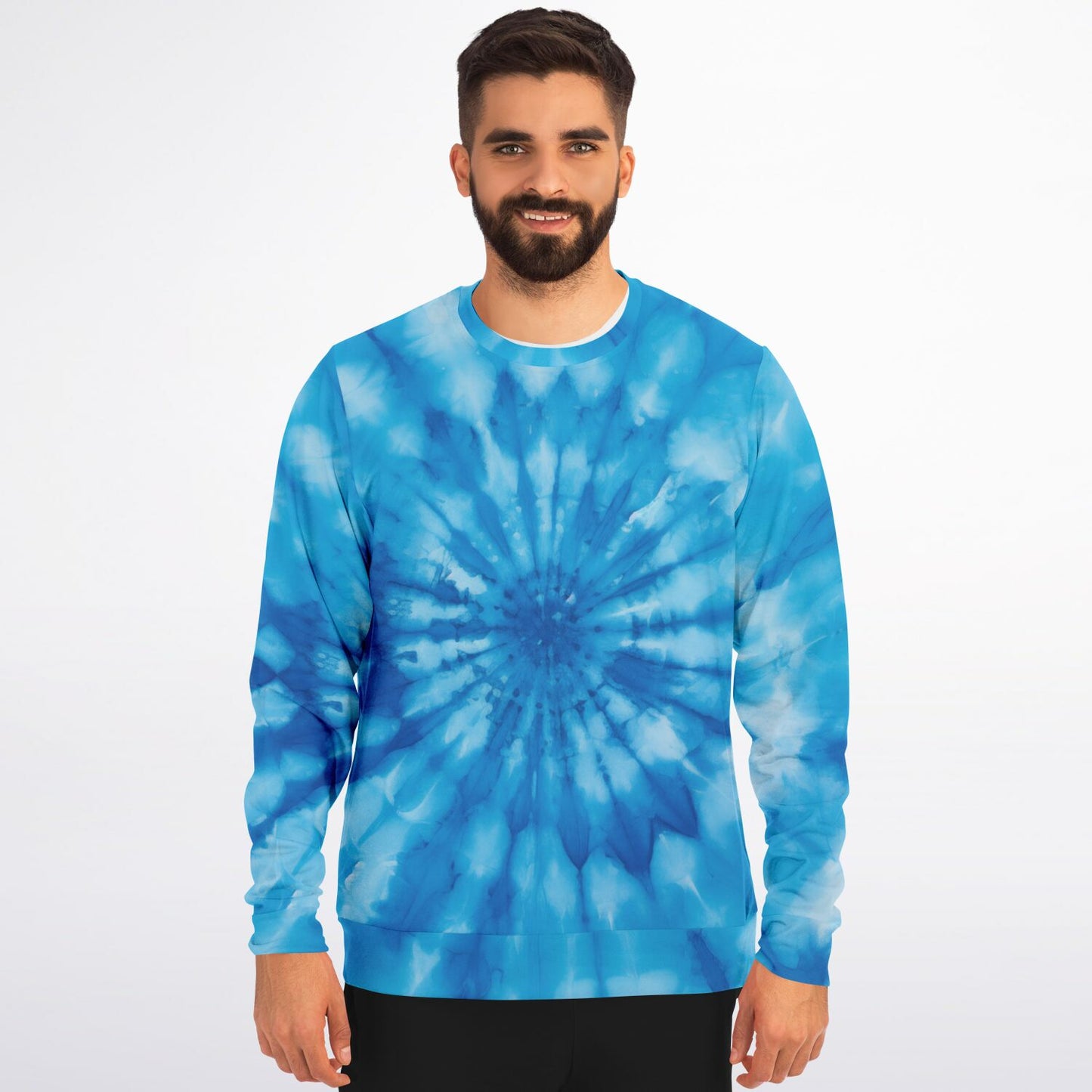 Blue Tie Dye Sweatshirt, Spiral Graphic Crewneck Fleece Cotton Sweater Jumper Pullover Men Women Adult Aesthetic Designer Top