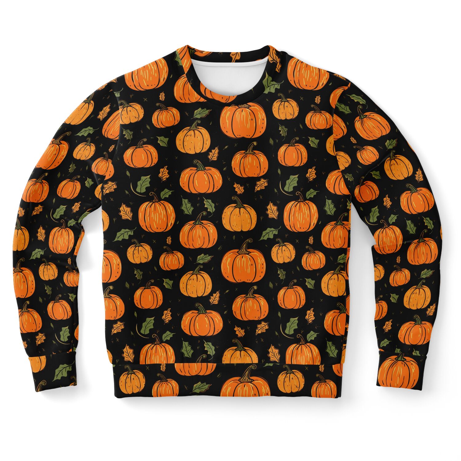 Pumpkins Sweatshirt, Fall Autumn Leaves Halloween Graphic Crewneck Cotton Sweater Jumper Pullover Men Women Adult Aesthetic Designer Top Starcove Fashion