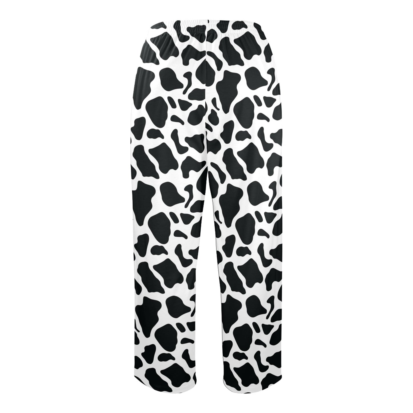 Cow Print Men Pajamas Pants, Black White Animal Satin PJ Pockets Sleep Trousers Sleepwear Guys Male Adult Long Lounge Trousers Bottoms