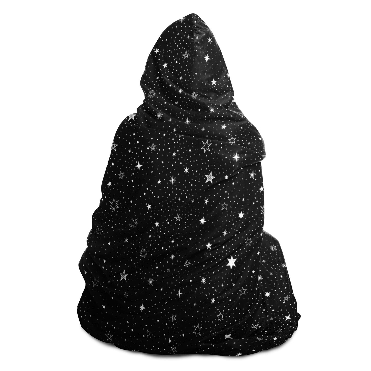 Stars Hooded Blanket, Black Silver Space Galaxy Sherpa Fleece Soft Fluffy Cozy Warm Adult Men Women Kids Large Wearable with Hood Gift