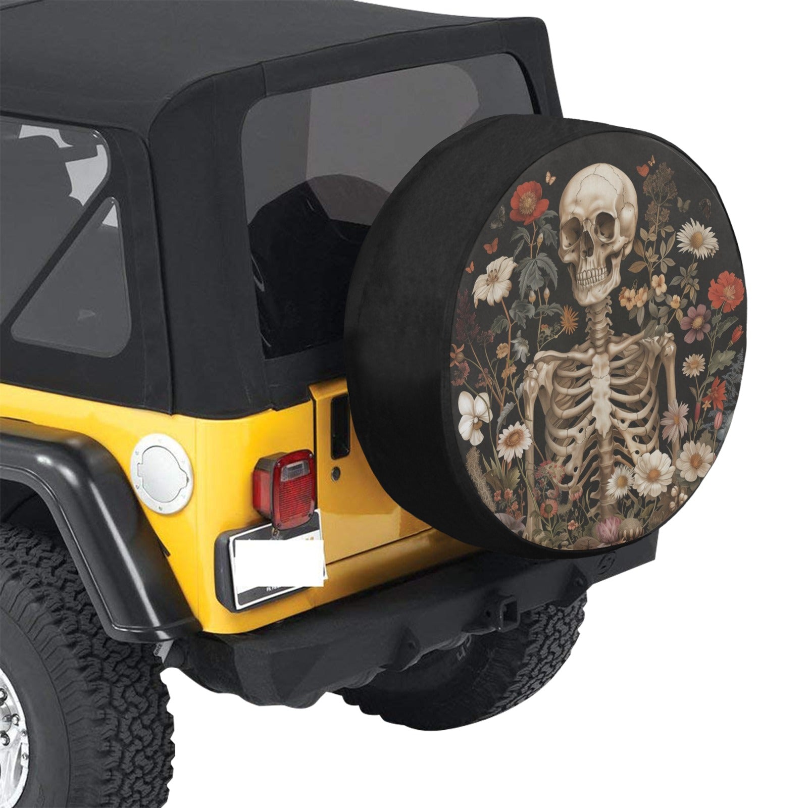 Skull with teal Flower/Floral Spare Tire Cover for any Vehicle, Make, Model and 2024 Size