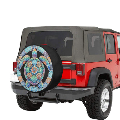 Mandala Sea Turtle Spare Tire Cover, Colorful Watercolor Art Rear Backup Camera Hole Tribal Hawaiian Back Wheel Car Beach Unique RV Camper