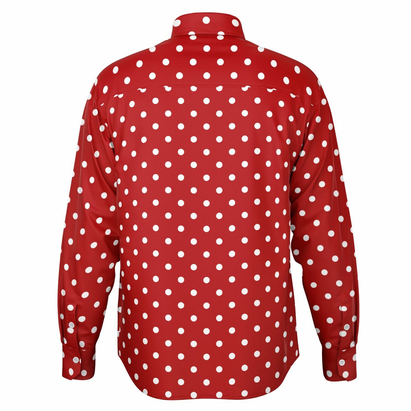 Red White Polka Dots Long Sleeve Men Button Up Shirt, Guys Male Print Buttoned Down Collared Graphic Casual Dress Plus Size Shirt