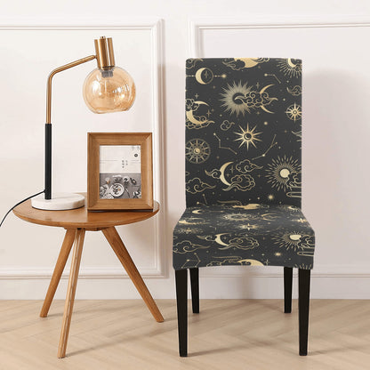 Sun Moon Stars Dining Chair Seat Covers, Constellation Space Black Stretch Slipcover Back Furniture Dining Living Room Home Decor Modern