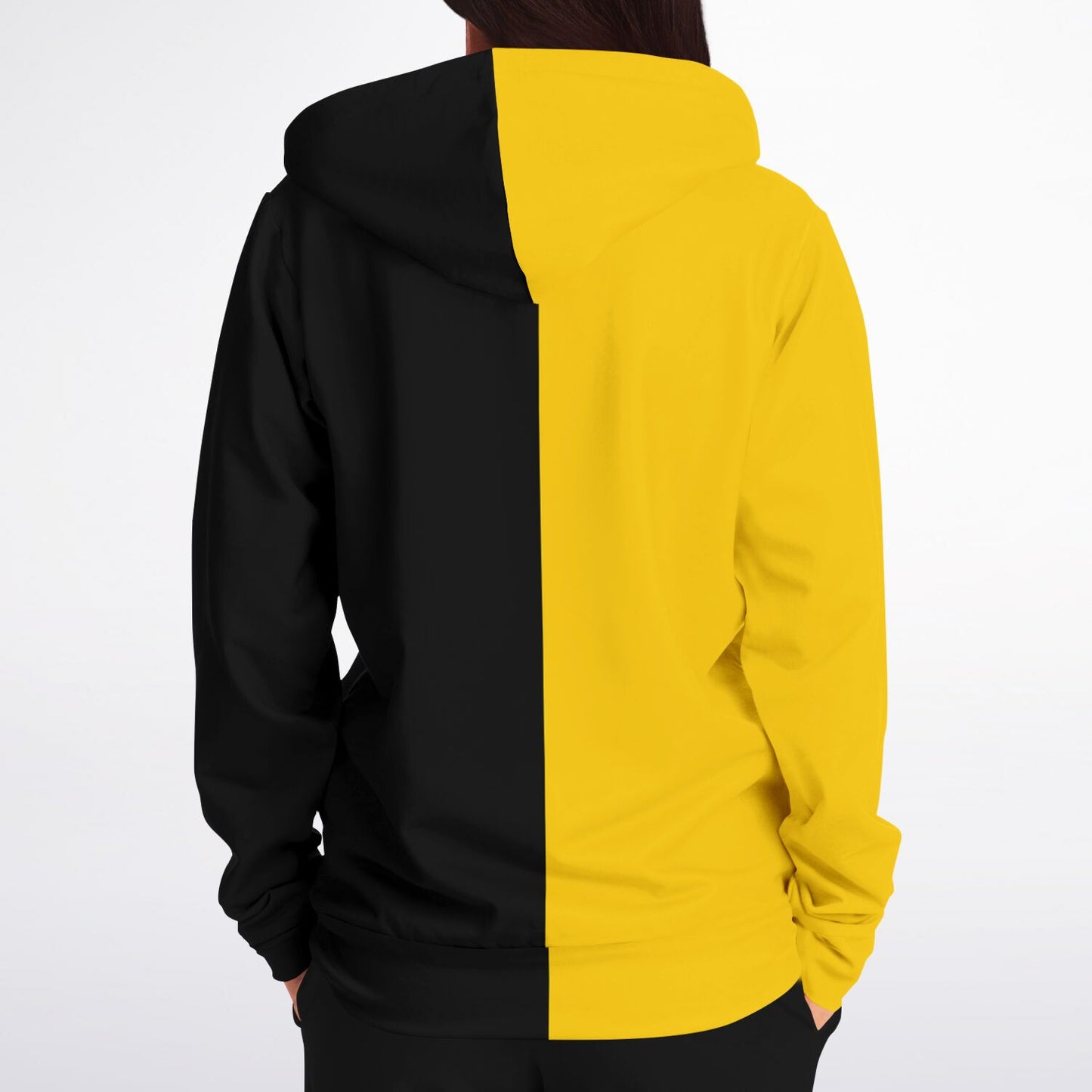 Half Black and Half Yellow Hoodie, Two Tone Color Split Pullover Zip Up Zipper Men Guys Women Plus Size Cotton Hooded Sweatshirt Pockets